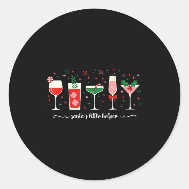 Sticker Rond Retro Funny Santa's Little Helper Martini Merry Ch (Devant)