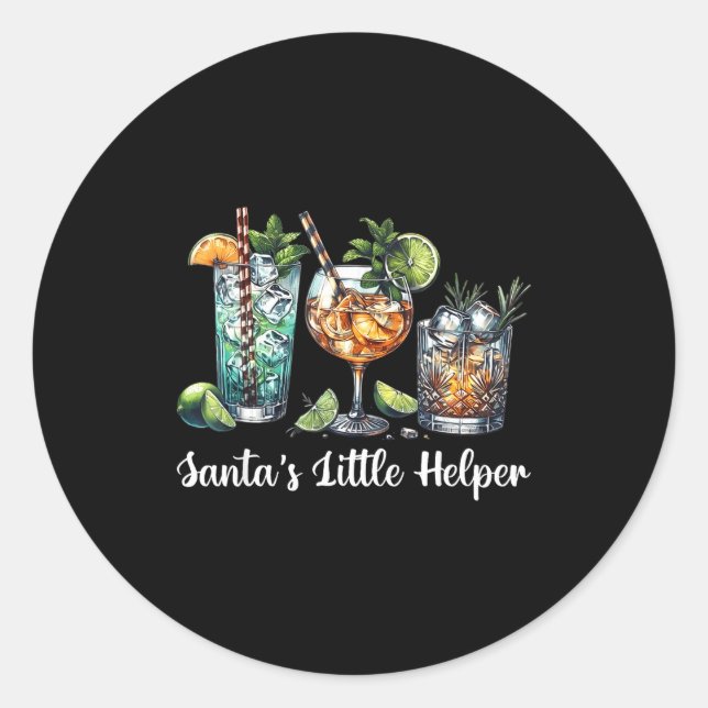 Sticker Rond Retro Funny Santa's Little Helper Martini Merry Ch (Devant)