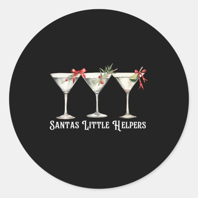 Sticker Rond Retro Funny Santa's Little Helper Martini Merry Ch (Devant)