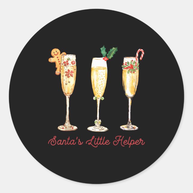 Sticker Rond Retro Funny Santa's Little Helper Martini Merry Ch (Devant)