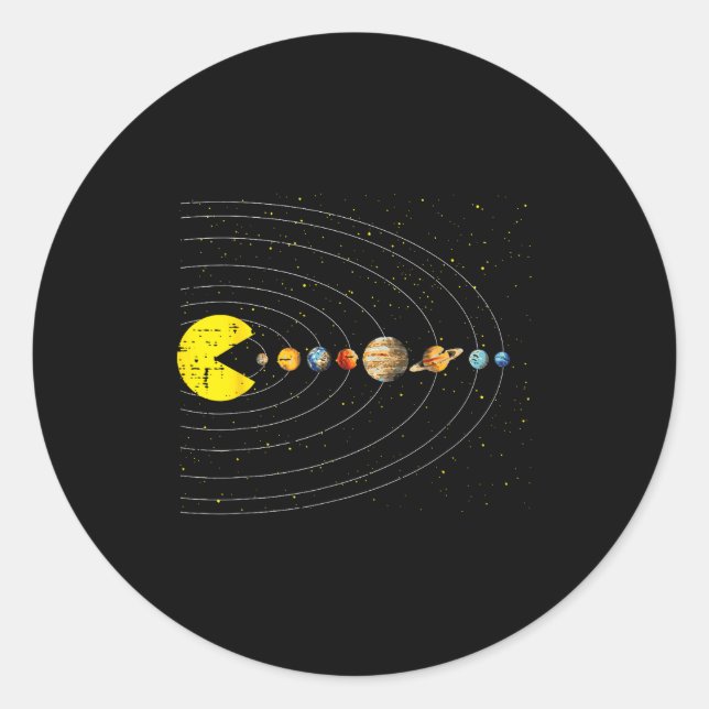 Sticker Rond Retro Game Eating Planets Space Galaxy Gaming Boys (Devant)