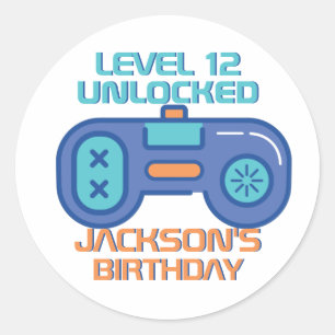 Sticker Rond Retro Gamer Niveau Déverrouillé Jeu Vidéo Garçon A