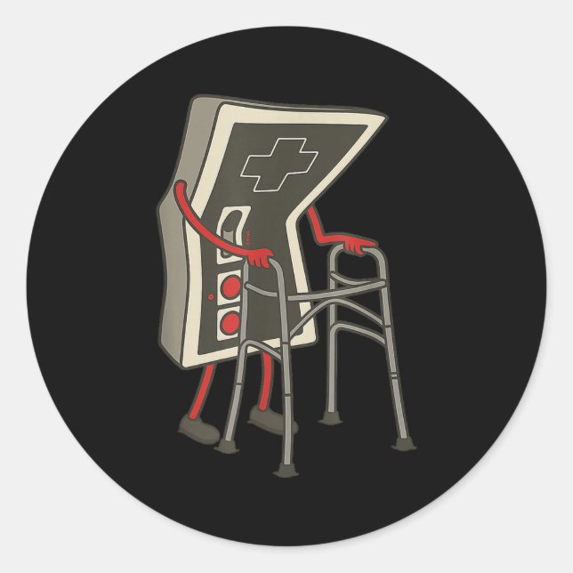 Sticker Rond Retro Gaming Controller Old Gamer With Walker Funn (Devant)