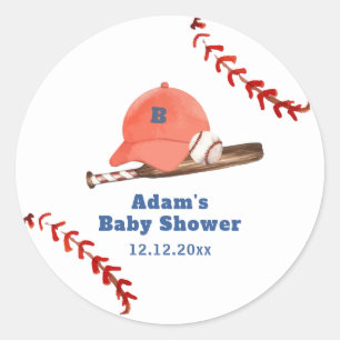 Sticker Rond Rétro Garçon Bébé Fête Prénatale Batteur de Baseba