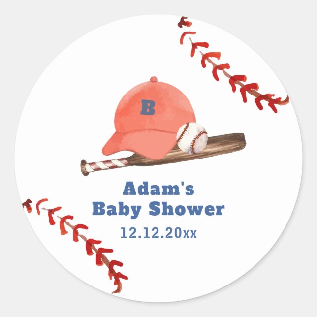Sticker Rond Rétro Garçon Bébé Fête Prénatale Batteur de Baseba (Devant)