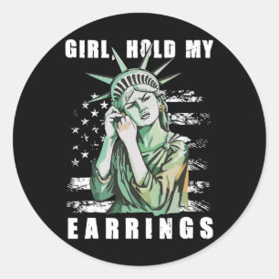 Sticker Rond Retro Girl tient mes oreilles Anti-trump Politique