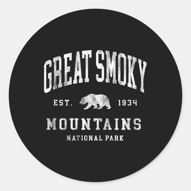 Sticker Rond Retro Great Smoky Mountains National Park Mens Wom (Devant)