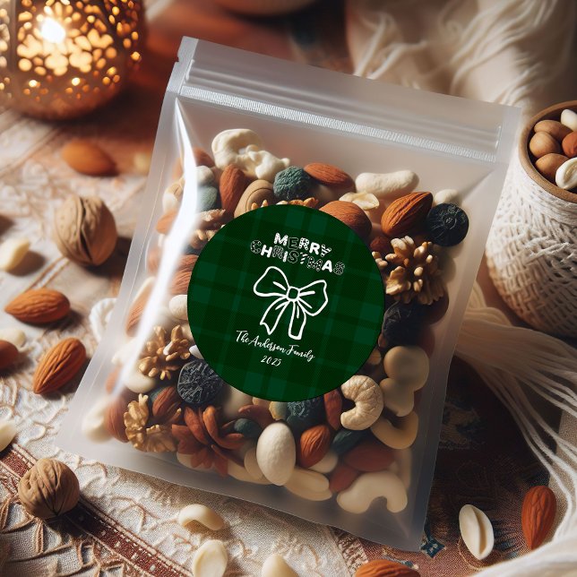 Sticker Rond Retro Green Plaid Whimsical Christmas  (Créateur téléchargé)