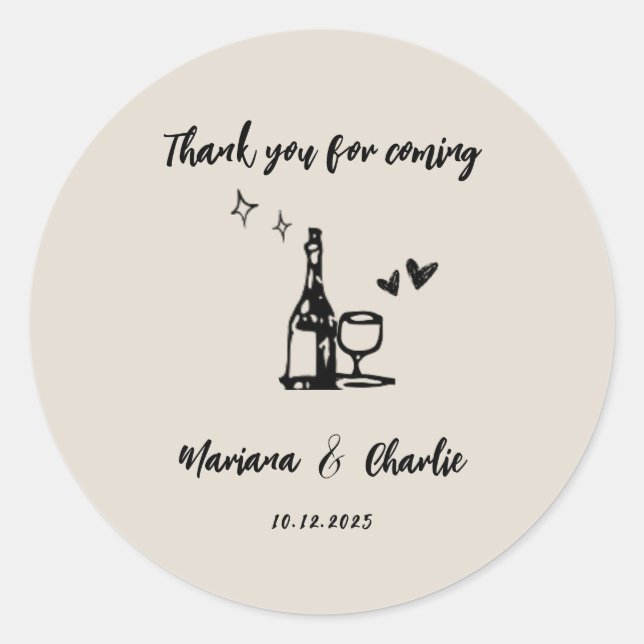 Sticker Rond Retro Grey Hand Drawn Illustrated Wedding  (Devant)