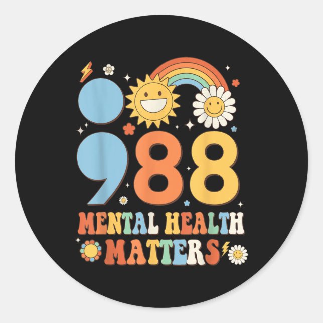 Sticker Rond Retro Groovy 988 Mental Health S Suicide Preventio (Devant)