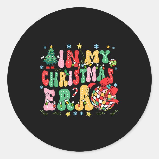 Sticker Rond Retro Groovy Christmas In My Christmas Era Xmas  (Devant)