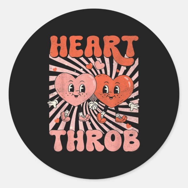 Sticker Rond Retro Groovy Heart Throb Valentines Day Toddlers B (Devant)