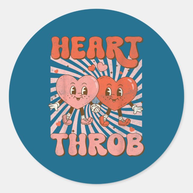 Sticker Rond Retro Groovy Heart Throb Valentines Day Toddlers B (Devant)
