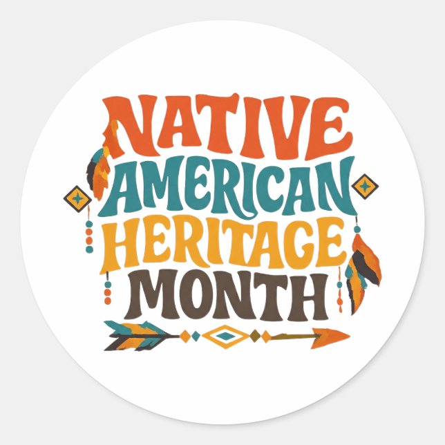 Sticker Rond Retro Groovy Native American Heritage Month (Devant)
