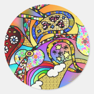 Sticker Rond Rétro habillement psychédélique de cadeaux de