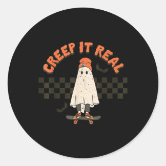 Sticker Rond Retro Halloween Creep it real Ghost Boy Fall Seaso