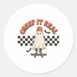 Sticker Rond Retro Halloween Creep It Real Ghost Boy Fall Seaso