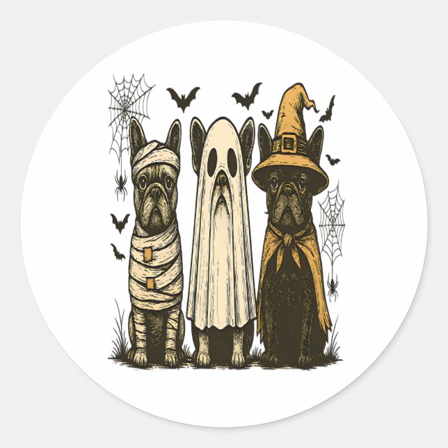 Sticker Rond Retro Halloween Ghost French Bulldog Gothique Png (Devant)