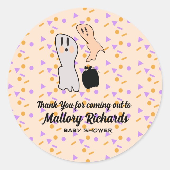 Sticker Rond Retro Halloween Ghost Notre Petit Baby shower Boo (Devant)