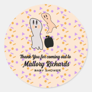 Sticker Rond Retro Halloween Ghost Notre Petit Baby shower Boo