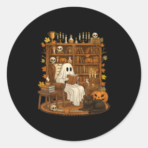 Sticker Rond Retro Halloween livre bibliothèque Ghost Lover