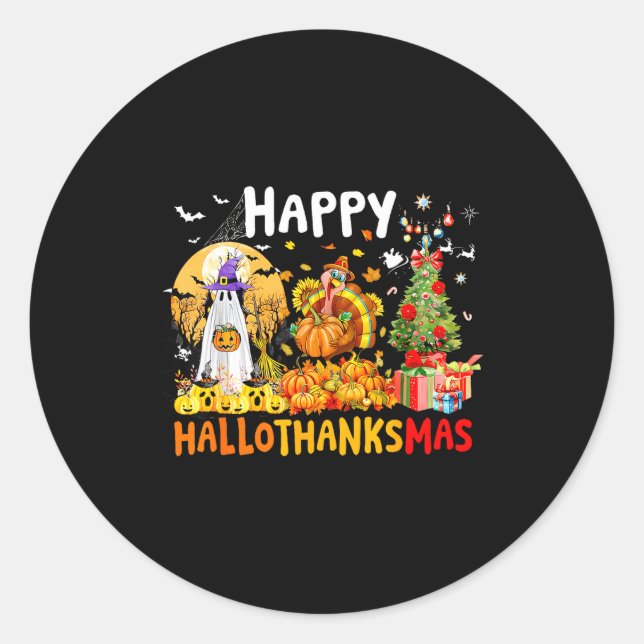 Sticker Rond Retro Halloween Thanksgiving Christmas Happy Hallo (Devant)