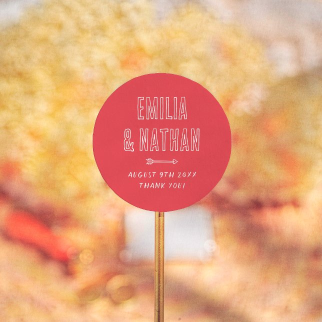 Sticker Rond Retro Hand Drawn Cupid Wedding Thank You Favor (Créateur téléchargé)