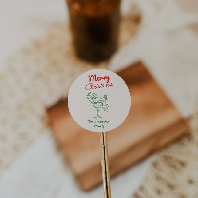 Sticker Rond Retro Hand Drawn Green Red Santa Claus Christmas (Créateur téléchargé)