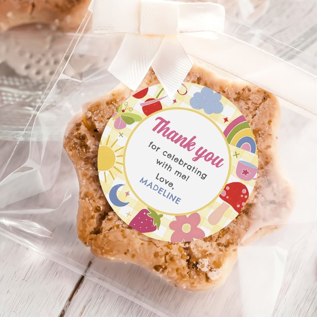 Sticker Rond Retro Hand Drawn Quirky Birthday Party (Créateur téléchargé)