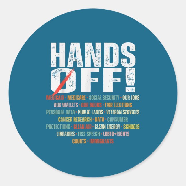 Sticker Rond Retro Hands Off Protest Public Lands Medicare Patr (Devant)