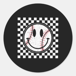 Sticker Rond Retro Happy Face Jeu Jour de Baseball Motif Smile 