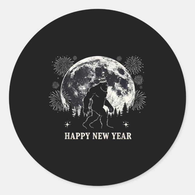 Sticker Rond Retro Happy New Year 2026 Bigfoot Night New Years  (Devant)