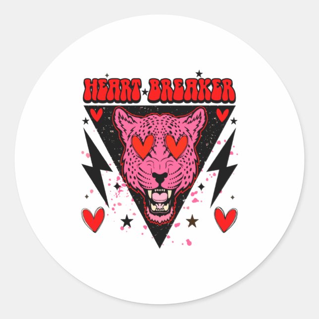 Sticker Rond Retro Heart Breaker Valentines Day Tiger Love  (Devant)