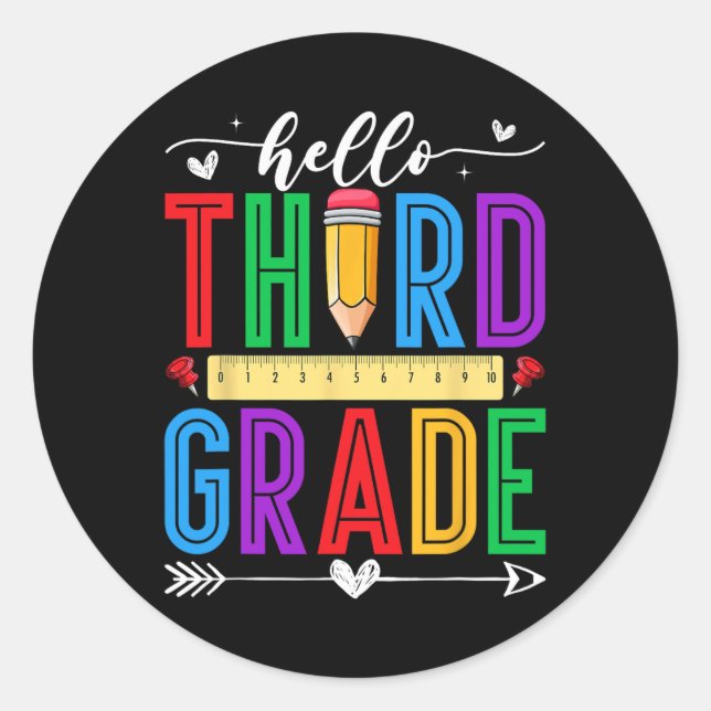 Sticker Rond Retro Hello 3e année Premier jour d'école Garçons  (Devant)