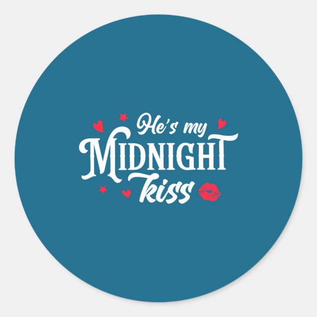 Sticker Rond Retro He's My Midnight Kiss New Year Nye Matching  (Devant)