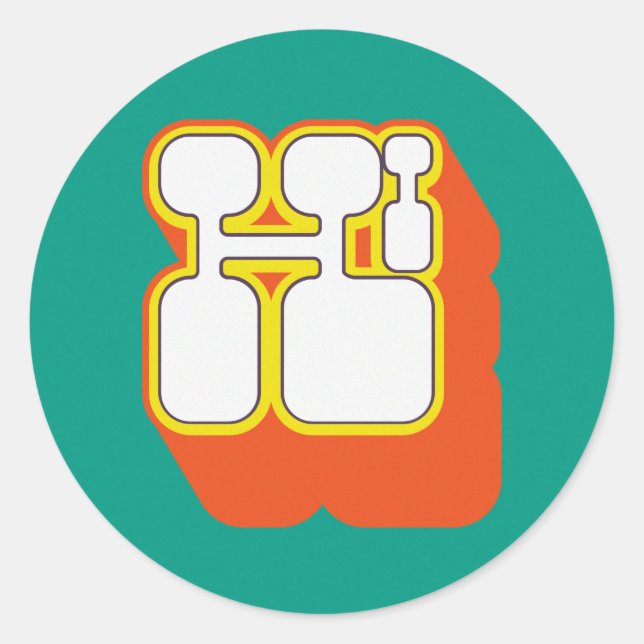 Sticker Rond Retro Hi Turquoise Orange (Devant)