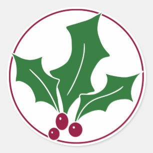 Sticker Rond Retro Holly Berries I, Red Trim