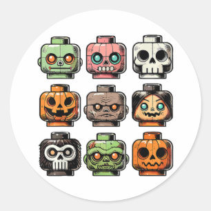 Sticker Rond Retro Horror Bricks Head Horreur Halloween Masque