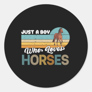 Sticker Rond Retro Horseback Riding Lover Juste Un Garçon Qui A