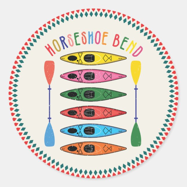 Sticker Rond Rétro Horseshoe Bend Kayaking (Devant)
