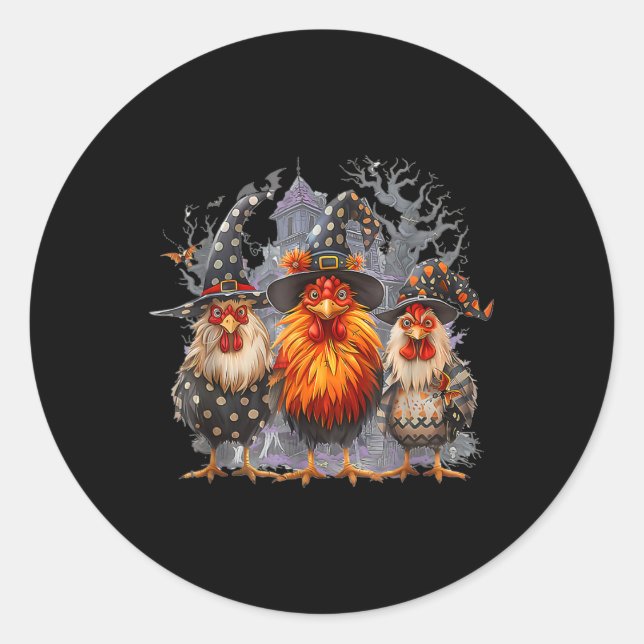 Sticker Rond Retro House Chickens Witch Halloween Éffrayant Aut (Devant)