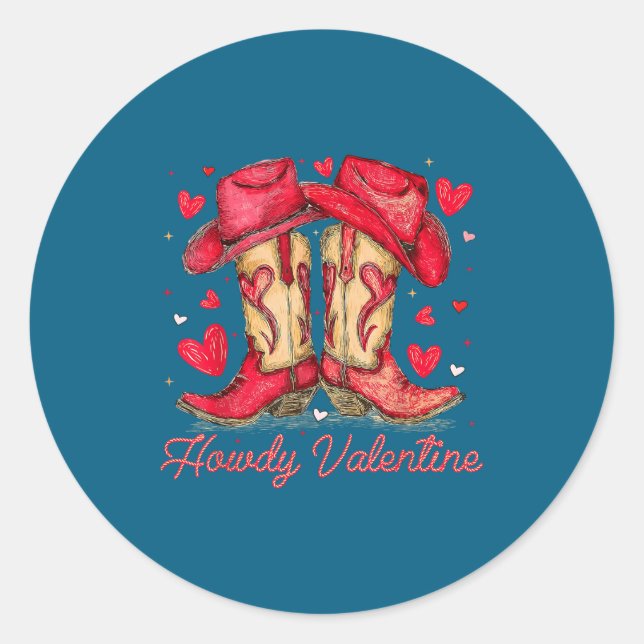 Sticker Rond Retro Howdy Valentine Cowboy Boots Western Valenti (Devant)