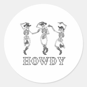 Sticker Rond Retro Howley Skeleton Cowgirl Dancing Cowboy Boots