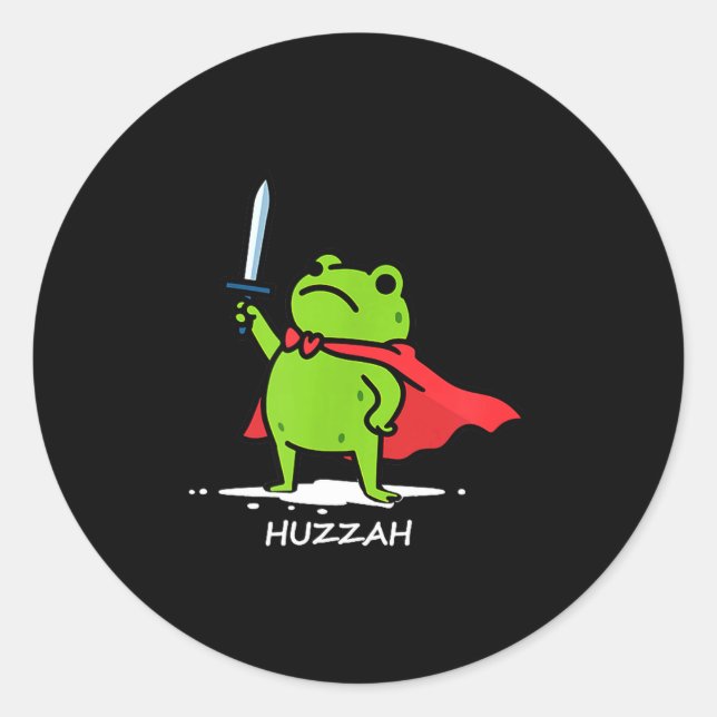 Sticker Rond Retro Huzzah Frog Knight Funny Sword Meme Quote Me (Devant)