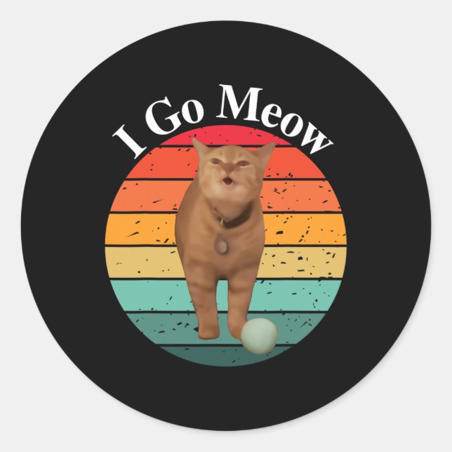Sticker Rond Retro I Go Meow Funny Chat chanter mème (Devant)