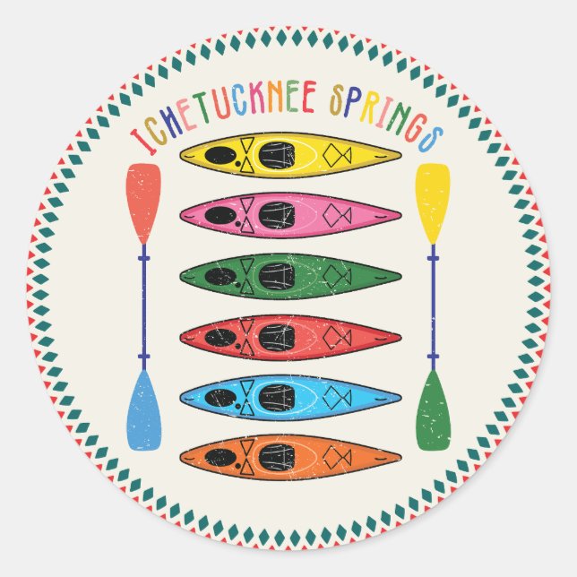 Sticker Rond Retro Ichetucknee Springs Kayak (Devant)