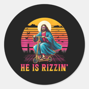 Sticker Rond Rétro Il Rizzin Drôle Jésus A Rizzen Pâques C