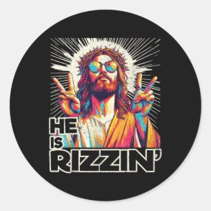 Sticker Rond Rétro Il Rizzin Drôle Jésus A Rizzen Pâques C
