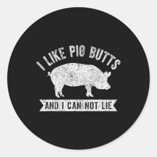 Sticker Rond Rétro J'aime les fesses de porc et je ne peux pas