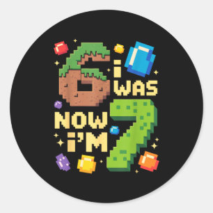Sticker Rond Rétro J'avais 6 ans Maintenant j'ai 7 ans Cadeau d